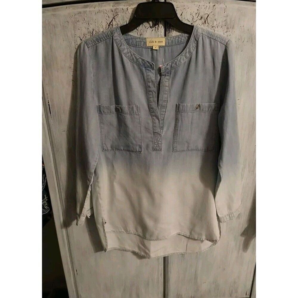 Cloth & Stone Denim Tie Dye Long Sleeve Top Sm Beachy Cottage Core Feminine